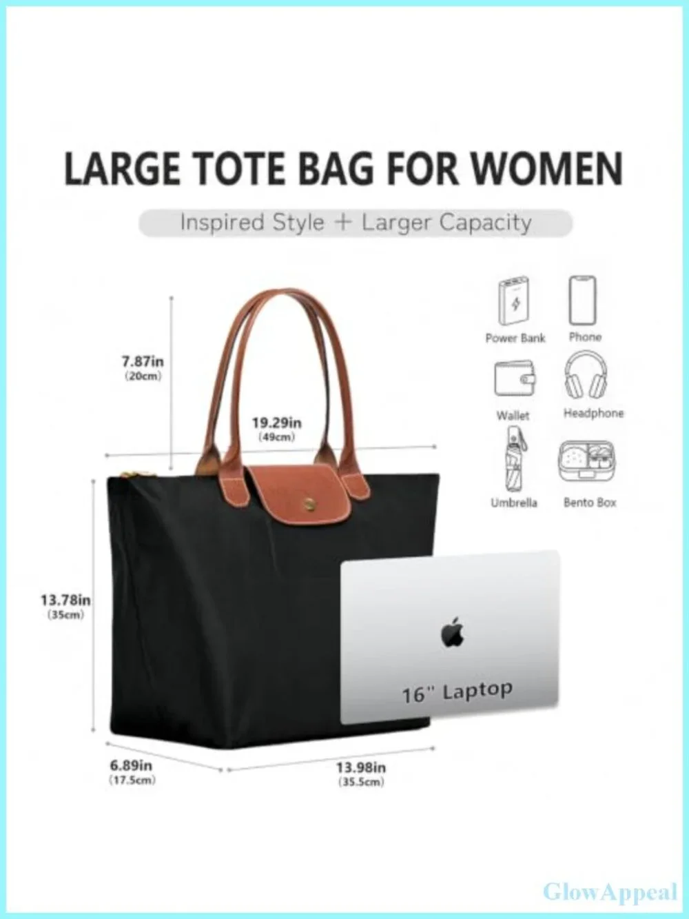 Large Nylon Slouchy Shoulder Tote Bag Waterproof Laptop Travel Work